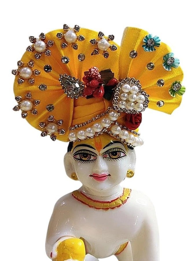 Partish Laddu Gopal Heavy Dress Size 3 with Pagdi, Mala and Bansuri l Ladoo Gopal Dress l Kanha Ji Dress |Thakur Ji Bal Gopal Poshak Size 0 1 2 4 5 6 (D.Yellow) - Image 4
